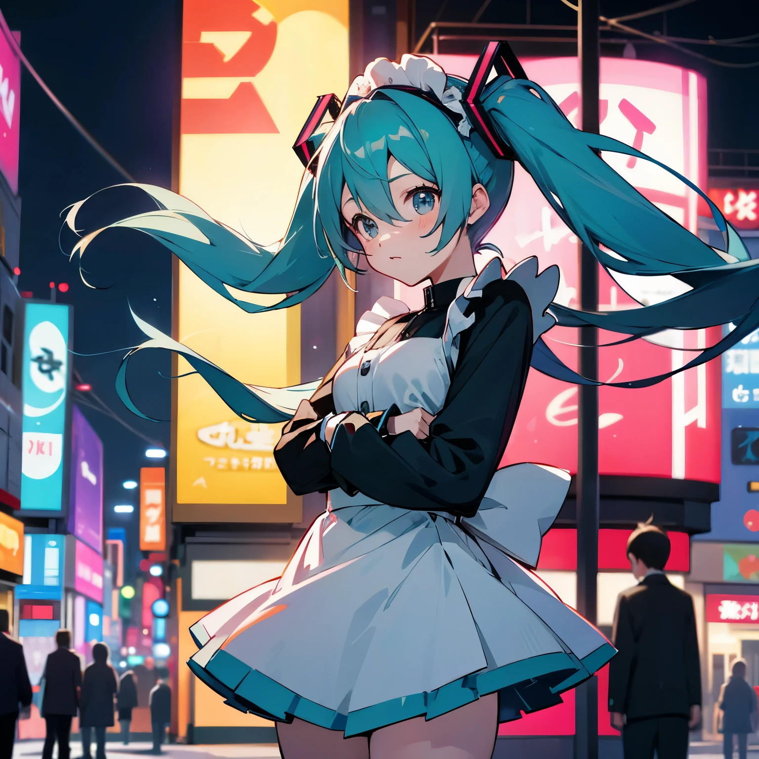 Hatsune Miku、Akihabara、On the street at night、maid、maid服、mini skirt、Otaku