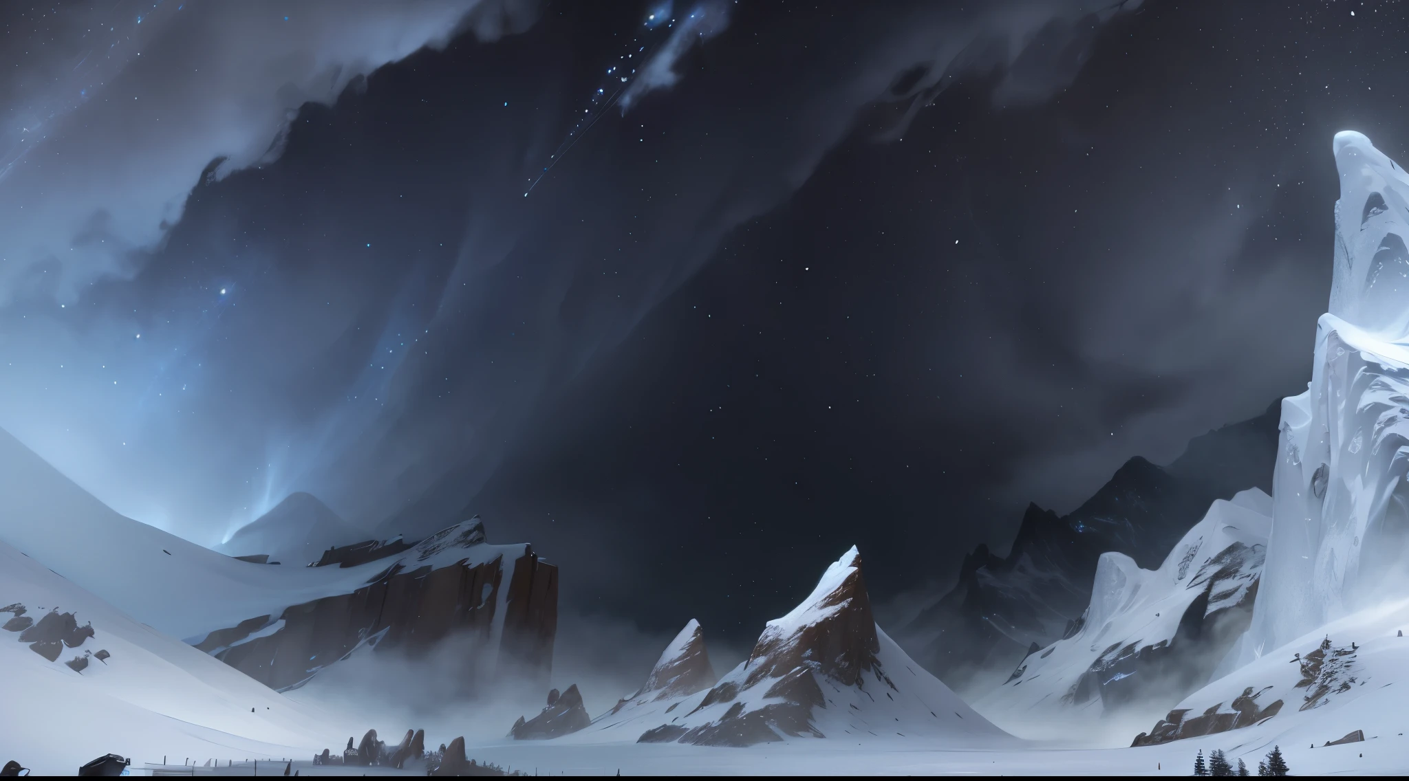 Snow at night,Snow-covered mountains,disney,white roses,White petals,Miracle warmth,雪花冬季concept art, background artwork, background art, 4 k resolution concept art, concept art, 被描绘成游戏concept art, concept art壁纸4k