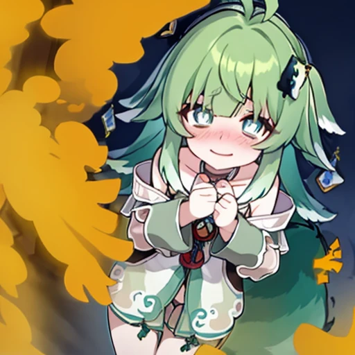 Highest image quality、(master piece:1.2)、detailed、Huo Huo、1 girl、solo、green hair、fart、green eyes、Shy personality、coward、pale tail、Gas comes out of the butt、a lot of gas、blush、shy、Satisfied smile、put pressure on your face、hot spring、Completely naked、bathing、bathroom、loud fart sound、dynamic pose、