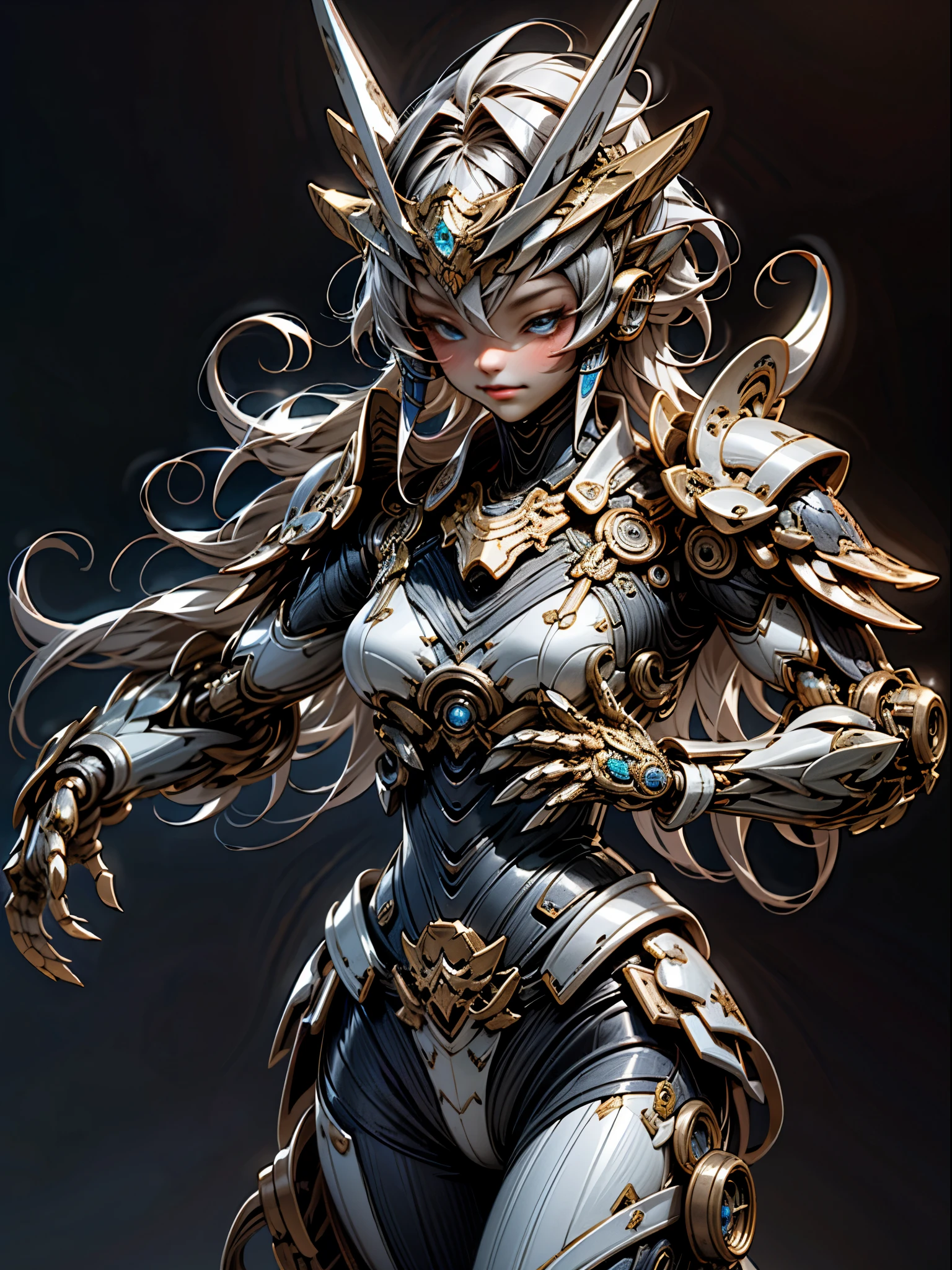 masterpiece,best quality,official art, extremely detailed CG unity 8k wallpaper,absurdres,8k resolution,dark_fantasy, ,(,samurai Mechanical complex,multi-layered ,extremely meticulous samurai armor blue :1.1),1girl,Mechanical Wonder,exist,cybernetic guardians,
