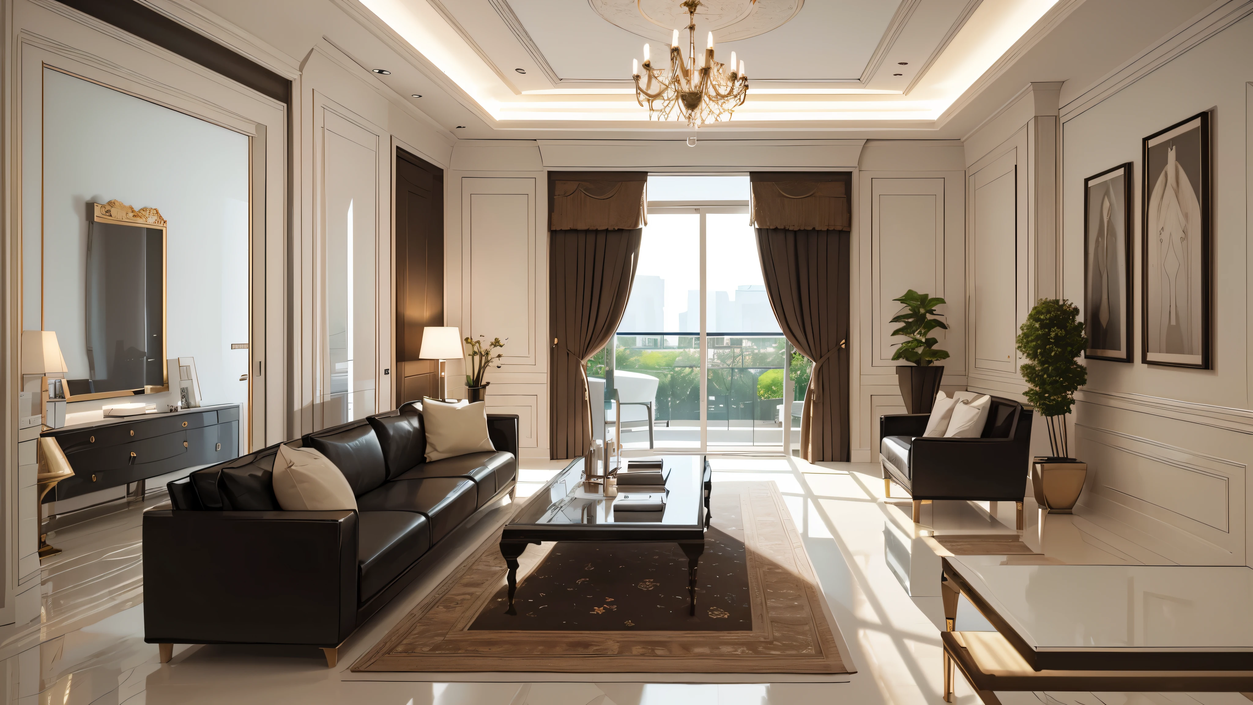 You are a famous interior designer、You have been asked to create a 3D image of a modern large room. Create a harmonious environment with modern and minimalist furniture. Including garden interior.