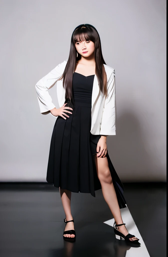 full body studio photo of a master villain played by a teenage japanese actress.
