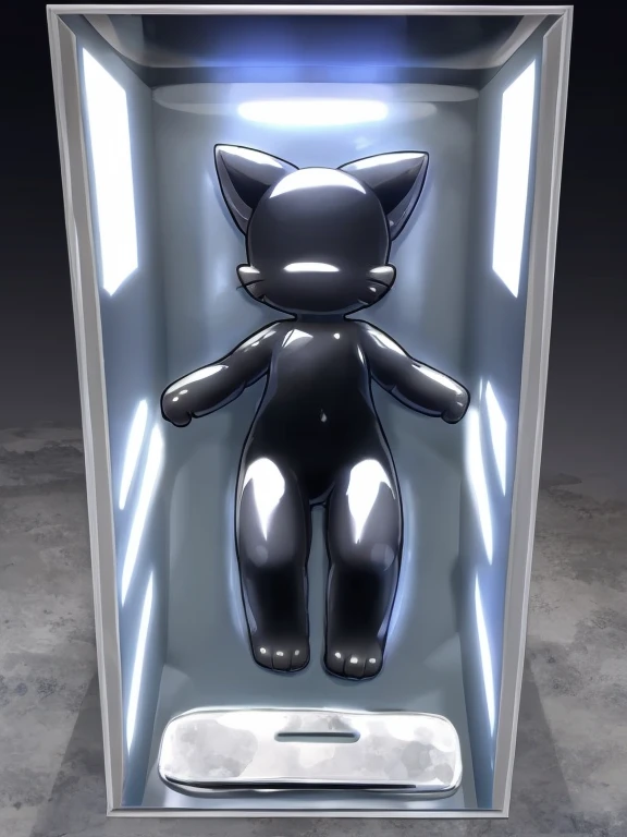 There is a cat lying in the resin,resin curing,encapsulated in resin,Vacuum packing