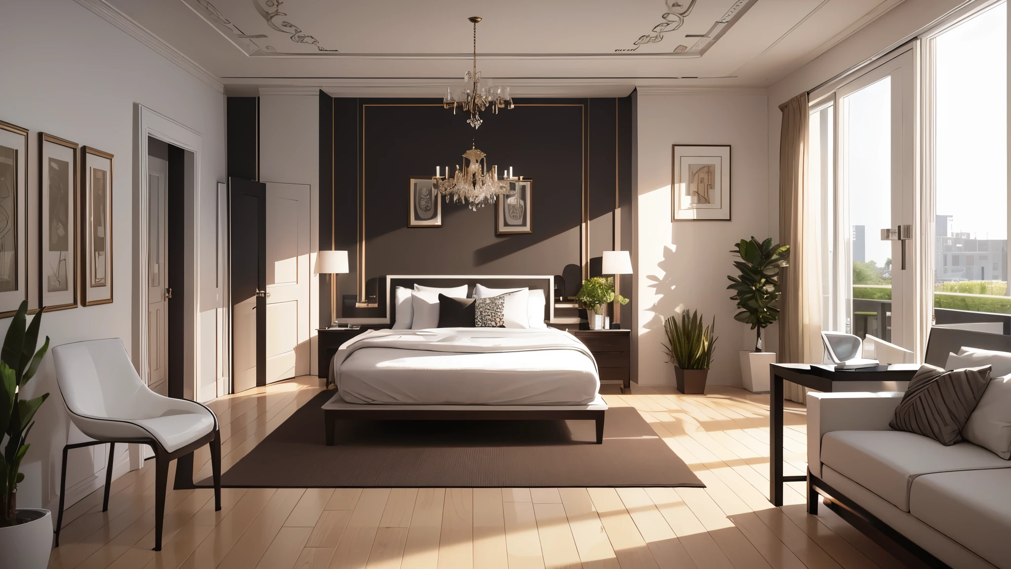 You are a famous interior designer、You have been asked to create a 3D image of a modern large room. Create a harmonious environment with modern and minimalist furniture. Including garden interior.
