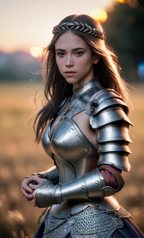 (masterpiece), (extremely intricate:1.3), (realistic), portrait of a girl, the most beautiful in the world, (medieval armor), metal reflections, upper body, outdoors, intense sunlight, far away castle, professional photograph of a stunning woman detailed, sharp focus, dramatic, award winning, cinematic lighting, octane render  unreal engine,  volumetrics dtx, (film grain, blurry background, blurry foreground, bokeh, depth of field, sunset, motion blur:1.3), chainmail