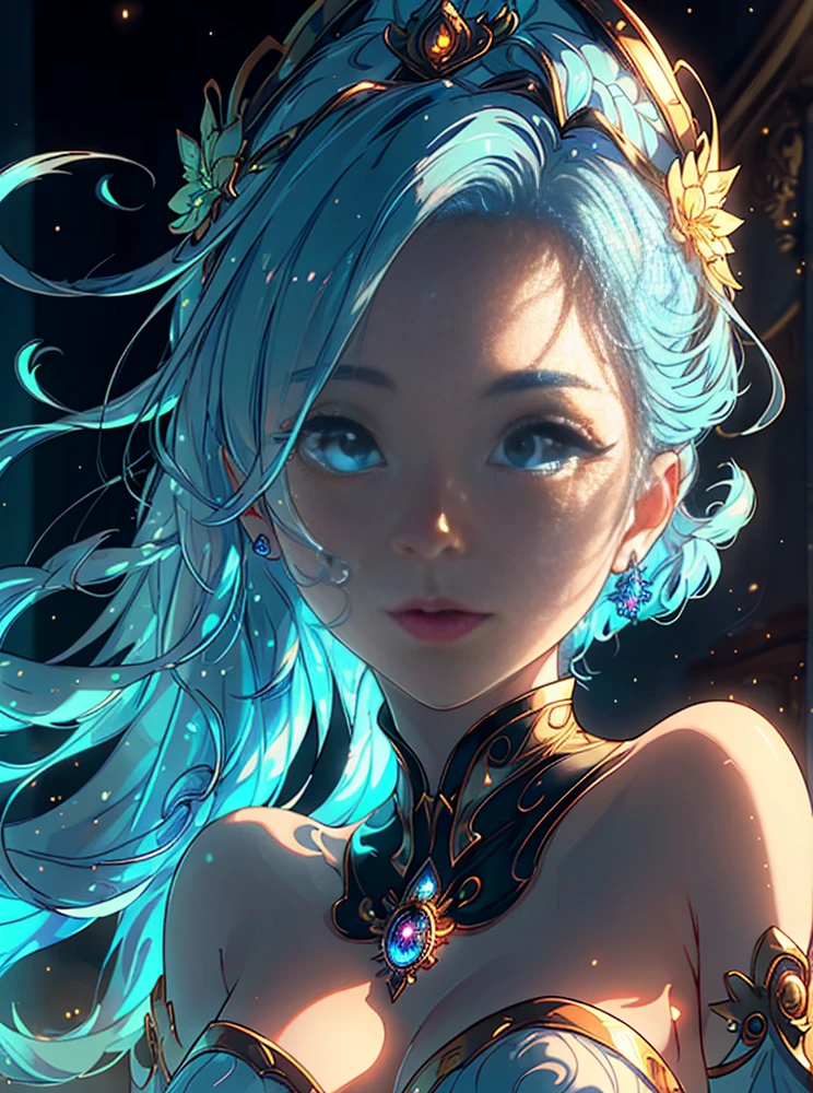 (Highly detailed CG Unity 8K wallpaper,masterpiece, highest quality, super detailed), best illumination and shadow, very delicate and beautiful, floating, dynamic angle and pose, blue hair girl,hair length,dreamy atmosphere,It's sparkling {{(masterpiece),(Highly detailed CG Unity 8K wallpaper),highest quality,alone,cinematic lighting,detailed background,beautiful and fine eyes,bright pupils, (very delicate and beautiful),(Beautiful and detailed eye depiction),super detailed,masterpiece,}}