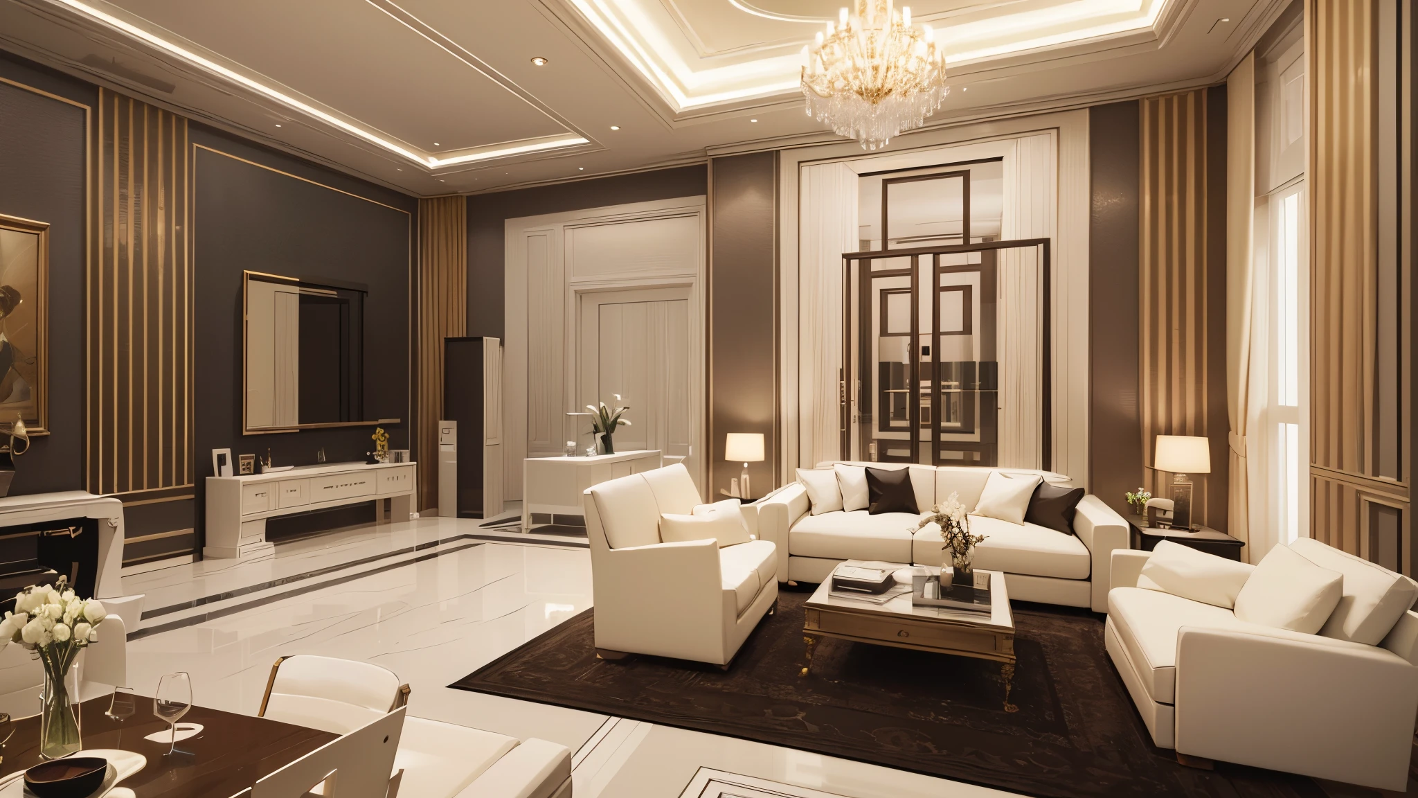 You are a famous interior designer、You have been asked to create a 3D image of a modern large room. Create a harmonious environment with modern and minimalist furniture. Including garden interior.
