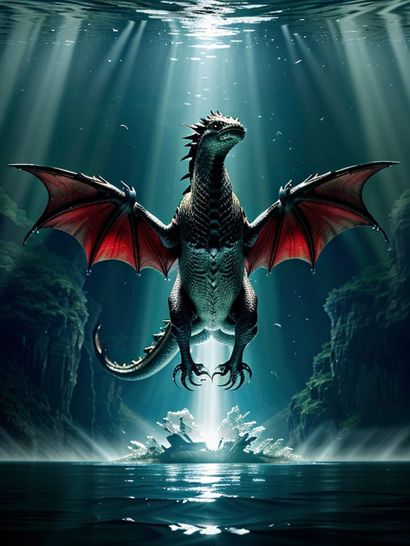 As the first light of dawn broke over the horizon, the tranquil surface of the lake shimmered in the soft, golden glow. A hush fell over the surrounding forest as all its inhabitants prepared for the day ahead. But deep beneath the crystal-clear waters, a powerful and enigmatic creature stirred.
With a graceful motion, a black dragon sliced through the water, its sinewy form weaving through the depths like a shadow. Its scales glinted with an otherworldly sheen, reflecting the light in mesmerizing patterns. With a flick of its massive wings, the dragon propelled itself forward, its sleek body moving with effortless power.
The dragon's fierce gaze scanned the underwater world, its amber eyes ablaze with intelligence and curiosity. It was a creature of ancient legend, a being of myth and magic that had long captured the imaginations of storytellers and dreamers alike. And yet, here it was, undeniably real and undeniably magnificent.
As the dragon swam, the water around it seemed to dance and ripple in its wake, as if paying homage to the majestic creature. The underwater flora and fauna parted in silent reverence, allowing the dragon to move unhindered through their domain.
Despite its imposing presence, there was an undeniable grace to the dragon's movements, a fluidity that spoke of centuries spent mastering the art of navigating the watery depths. It was a being of contradictions, simultaneously powerful and elegant, fearsome and beautiful.
As the morning light continued to grow, casting a warm glow over the underwater realm, the black dragon continued its solitary journey, its indomitable spirit a testament to the enduring allure of mythical creatures. And as it disappeared into the depths, leaving only the memory of its fleeting presence, the forest and lake held their breath, holding tight to the magic of the moment.