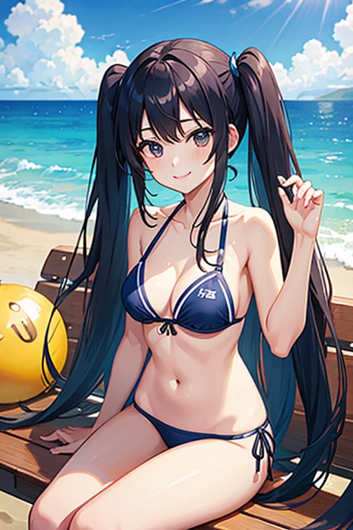 Two dimensions、ager、bikini、beach、sit、smile