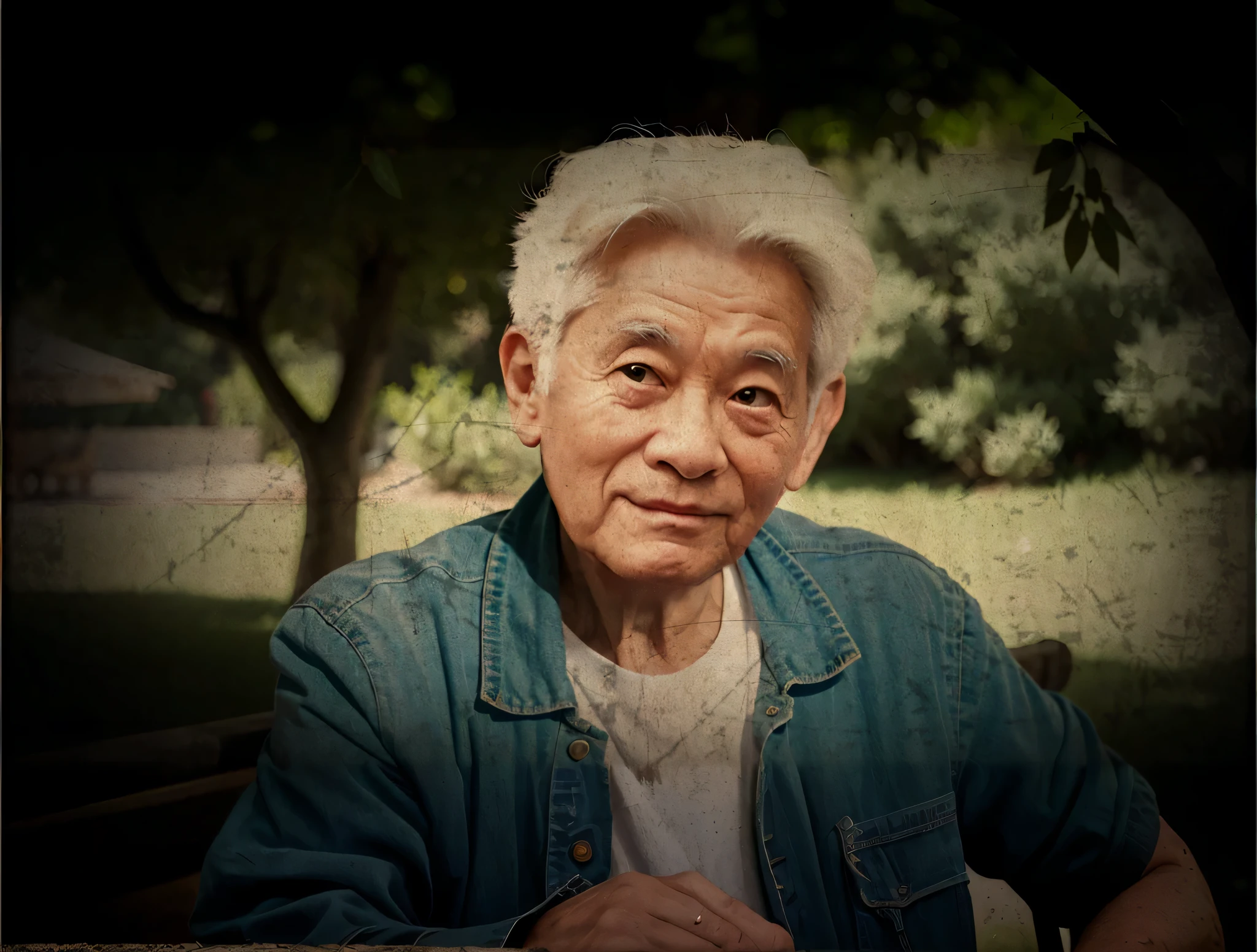 there is a woman sitting on a bench in a park, portrait photo of an old man, song nan li, robert kondo, cover photo portrait of du juan, old man, keng lye, ishirō honda, old man portrait, the look of an elderly person, terada katsuya, dark grey haired man, lin hsiang