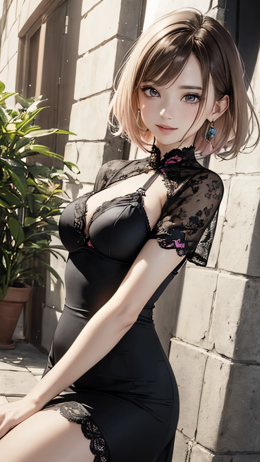 an unparalleled masterpiece、Ultra-realistic 8k CG、perfect artwork、wallpaper、1 Girl Girl Beautiful Girl、alone、chai pao、beautiful face、
hair ornaments、looking at the viewer、Put a smile on your face、closed your mouth、chai pao、dress、hair ornaments、headless、jewelry、earrings、Chinese service、(handsome short hair:1.3)