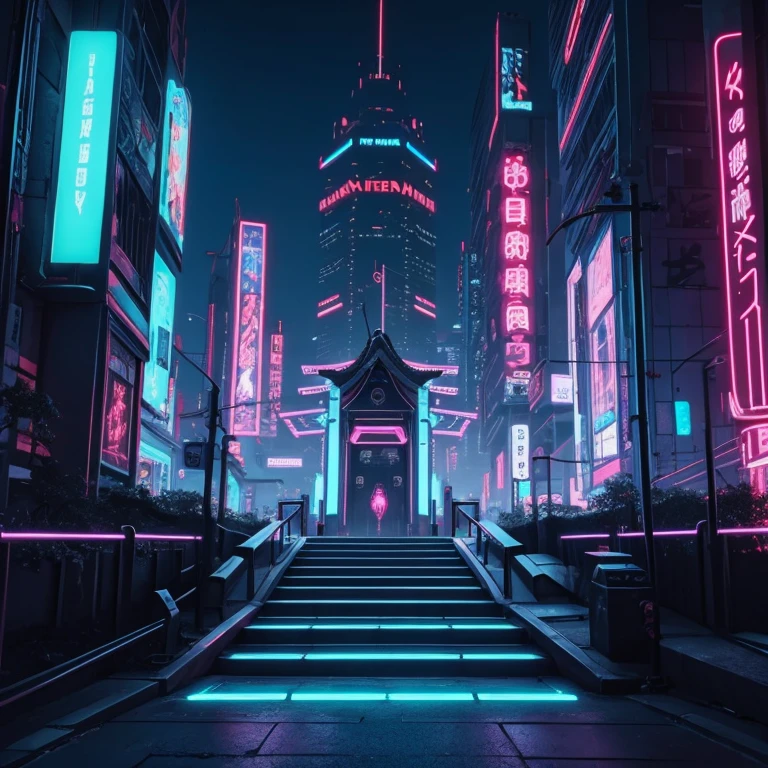 Shrine of the near future cyber punk 8K near future neon