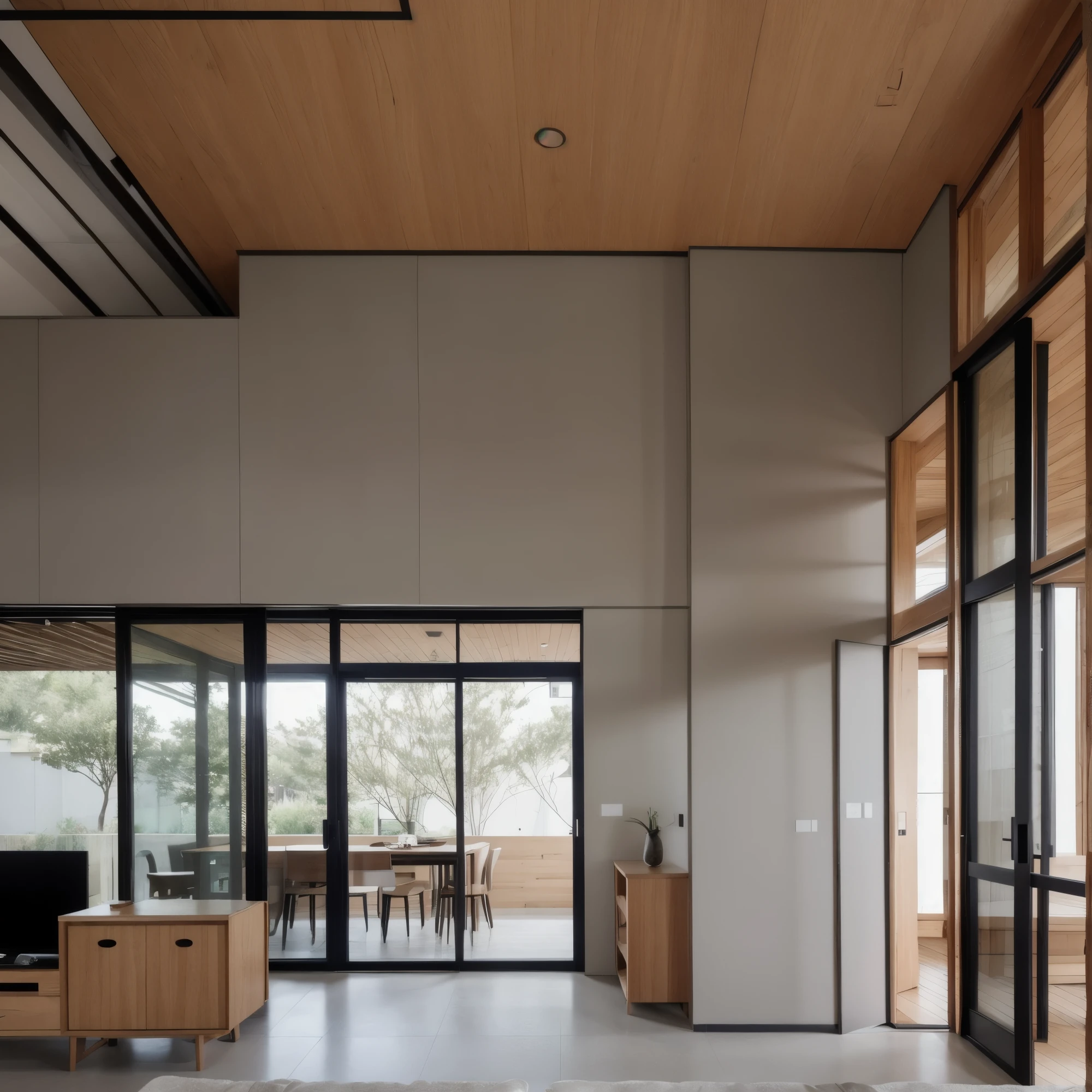 japadi modern style, architecture, living room, wood, gray