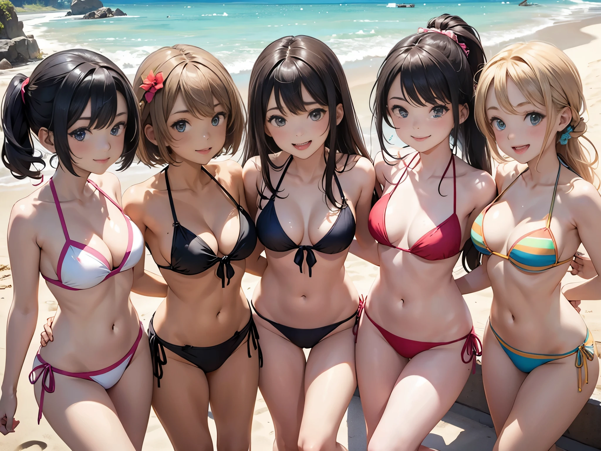 5 cute girls, bikini,