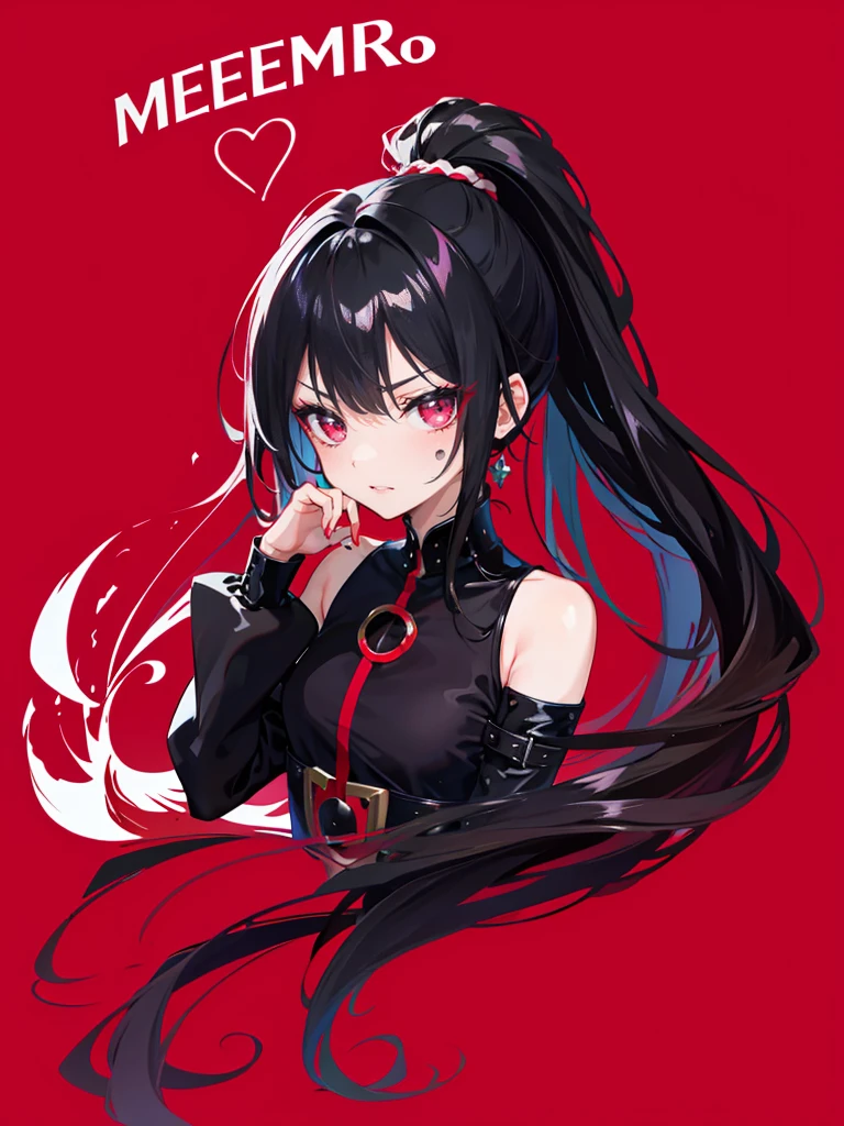 Mujer, de cabello negro, ojos rojos, sadistic expression, anime, ultra calidad
