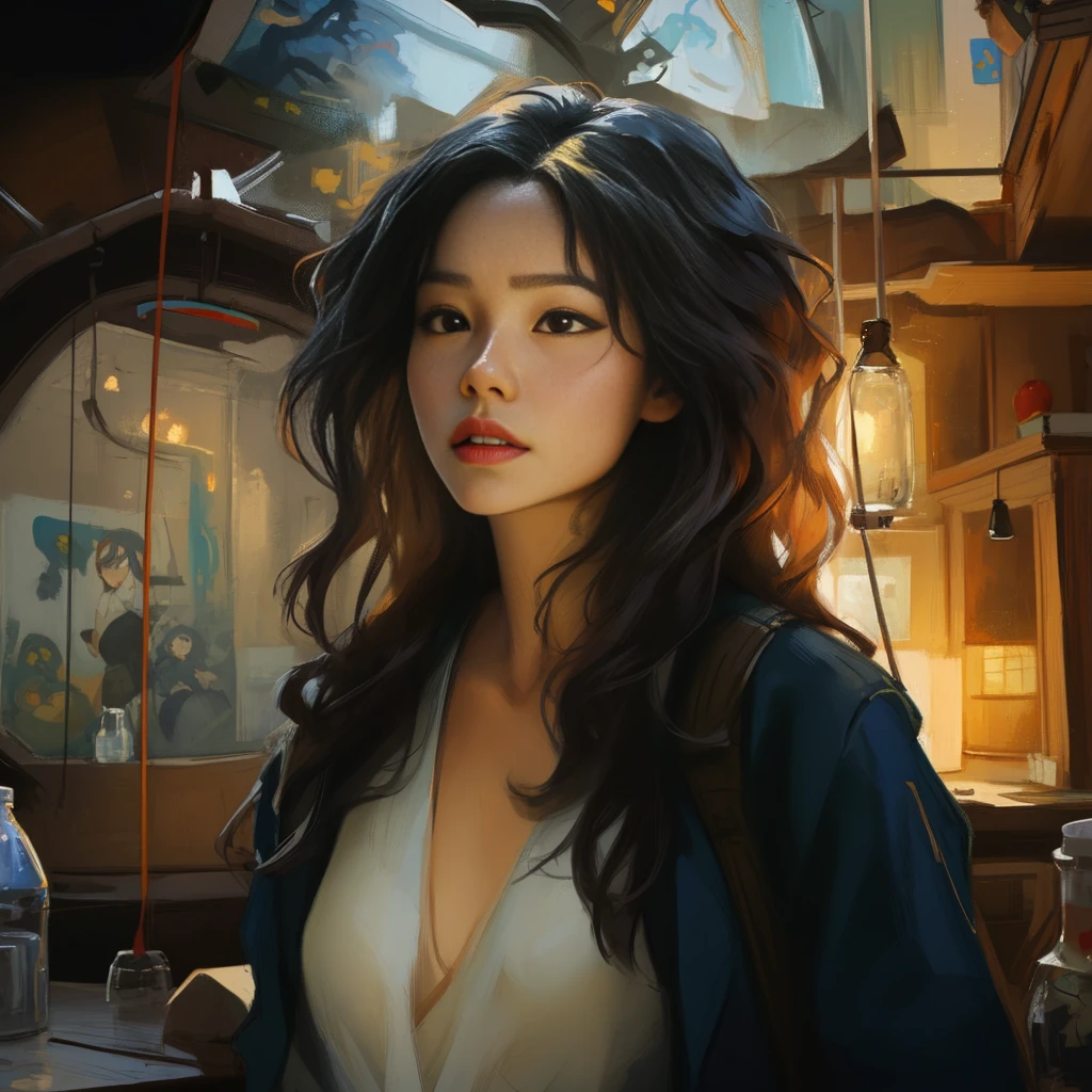 Illustration of a woman with long hair wearing a white shirt, Beautiful character drawings, by 양J, making: Zhang Han, Li Song, Works inspired by Han Young-ha, making: Chen Lin, realistic fantasy illustration, realistic oil paint, by Yesin, Wolf and Rostran, making: Zhou Wenjing, Guweiz style art work