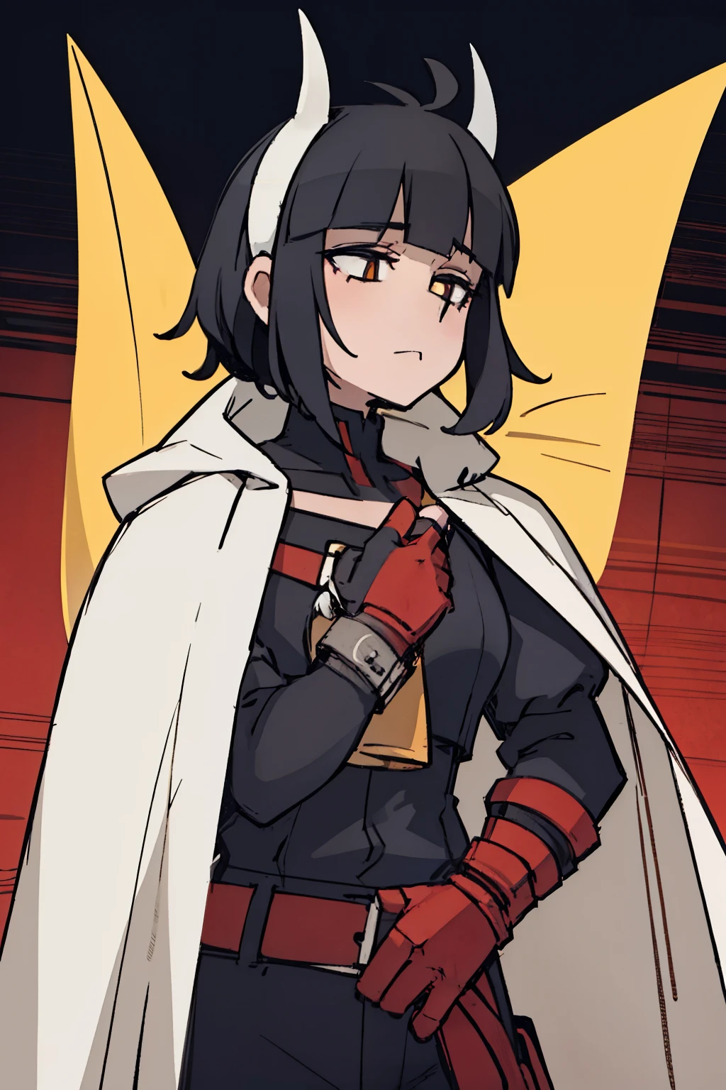 （（a woman，front，whole body）），cloak，black hair，There are white demon horns on the head，White background，Native American，feather