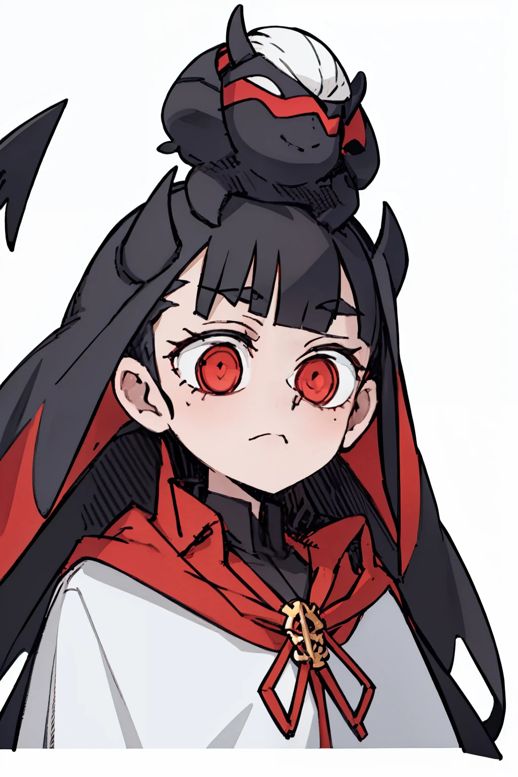 ((a woman,front,whole body)),cloak,black hair,There are white demon horns on the head,White background,Native American,feather