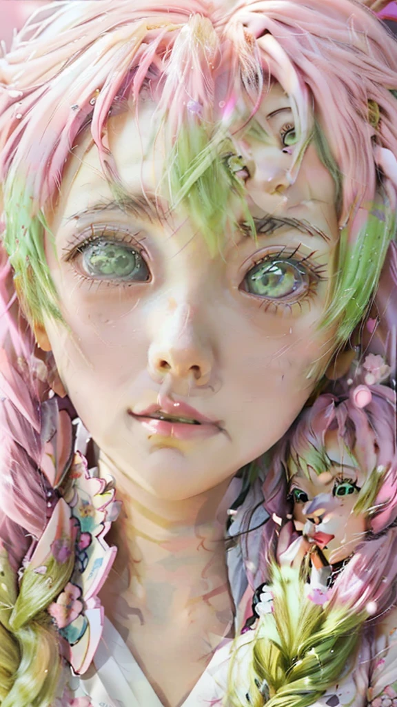 anime girl with pink hair and green eyes holding her hand to her face, illustrious makinami, pretty anime face, perfect anime face, yami kawaii, cute anime face, extremely cute anime girl face, cute natural anime face, haruno sakura, ahegao face, [[[[grinning evily]]]], beautiful anime face, anime girl named lucy