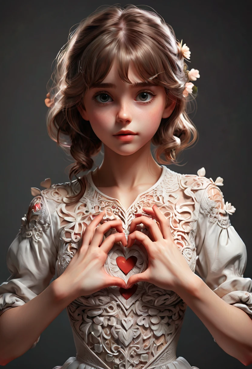 a girl making a heart pose with her hands in front of her body, enhance, intricate, (best quality, masterpiece, Representative work, official art, Professional, 8k)