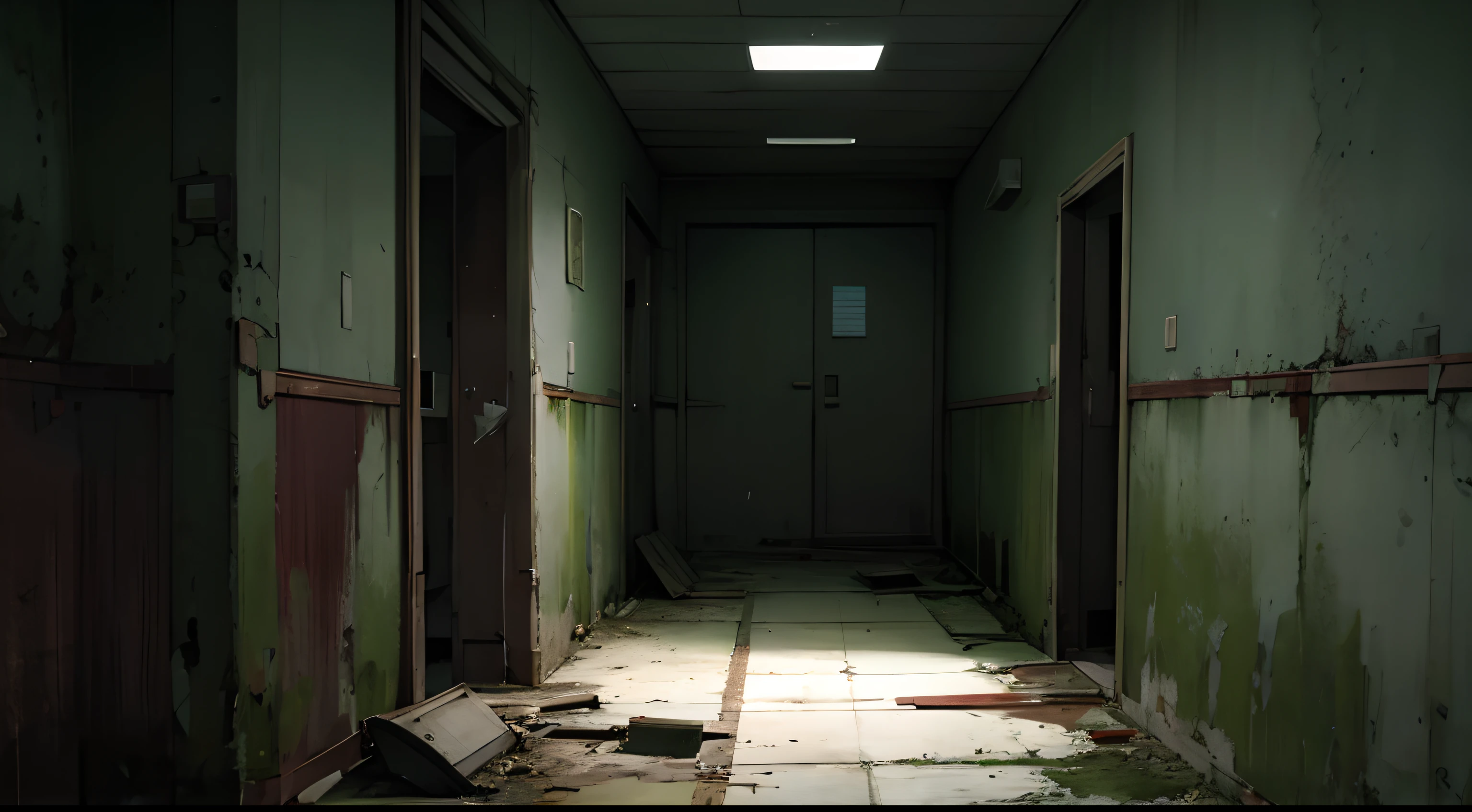 anime background abandoned asylum horror at night no lights very dark