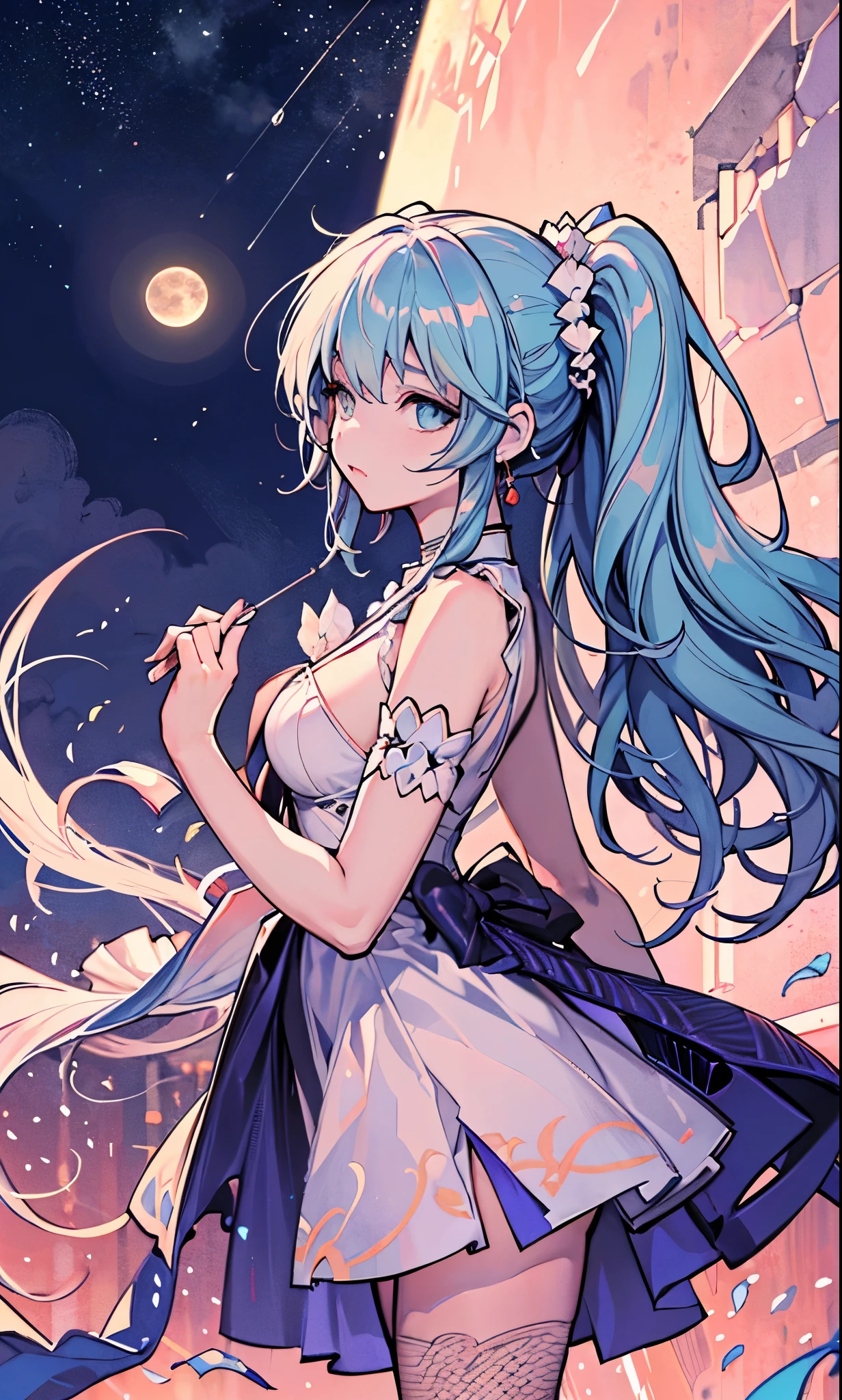 official art, unity 8k wallpaper, super detailed, Beautiful and aesthetically pleasing, master piece, best quality person, (zentangle, datura, crew, mesh), (fractal art: 1.3), 1 Moon Princess Serenity, (Hairstyle: 2 dango and 2 long ponytails)new moon, very detailed, dynamic angle, cowboy shot, The most beautiful forms of chaos, elegant, fauvism design, Bright colors, romanticism, Twinkling in the Stars, aurora