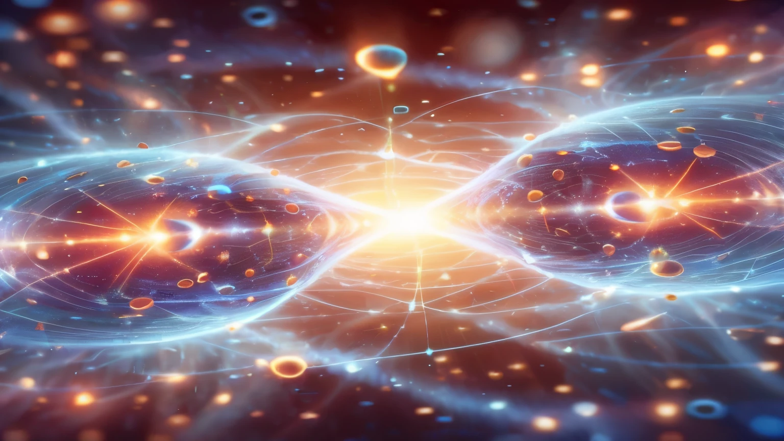 Close-up of a computer-generated image of a pair of spheres, infinite quantum waves, Quantum entanglement, Quantum particles, cosmic energy line, Infinite consciousness, Gravitational singularity, The concept of infinity, Quantum physics, particle waves, quantum technology, quantum mechanics, quantum dynamics, quantum waves, Particle Physics, quantum computing, infinite quantum portal, beautiful cosmic neural network