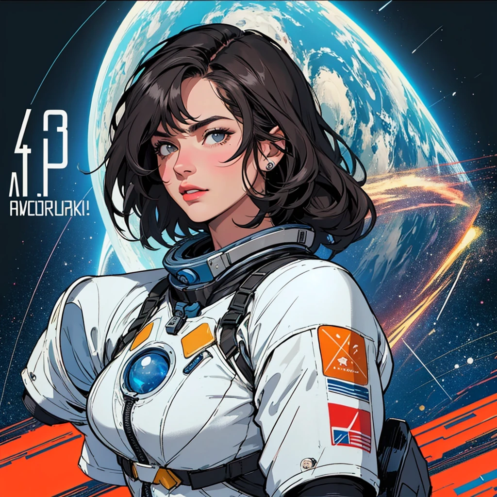 (((32k))),(((highest quality))),(Perfect One Woman),60's,70's,80's,old movie posters,retro,vintage,bauhaus,abstract,Space Thriller Movie Poster,Futuristic,shape,OK,cosmos,galaxy,satellite,mechanical,Geometric pattern,meteor,meteorite,planet,very delicate,宇宙飛OK士,Milky Way,big breasts,cleavage,rainbow,