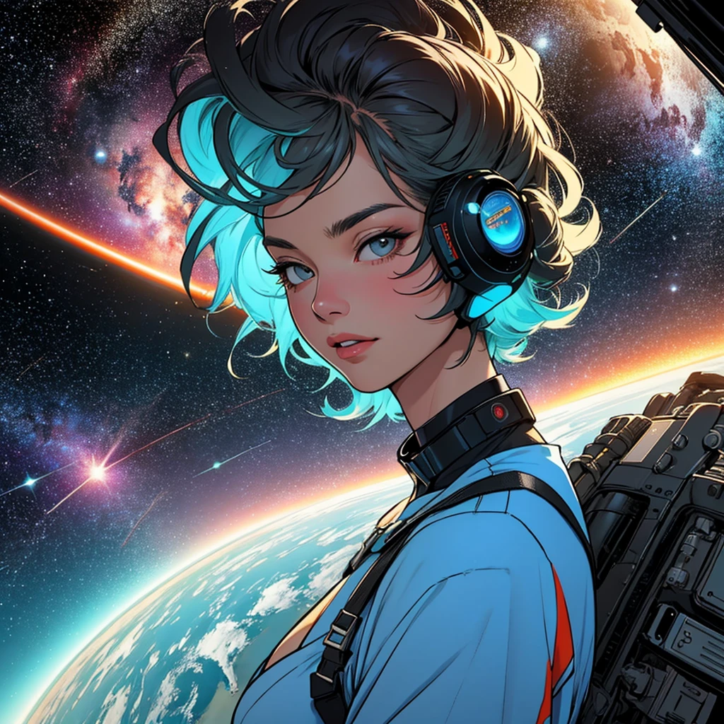 (((32k))),(((highest quality))),(Perfect One Woman),60's,70's,80&#39;s,old movie posters,retro,vintage,bauhaus,abstract,Space Thriller Movie Poster,Futuristic,shape,OK,cosmos,galaxy,satellite,mechanical,Geometric pattern,meteor,meteorite,planet,very delicate,宇宙飛OK士,Milky Way,big breasts,cleavage,rainbow,