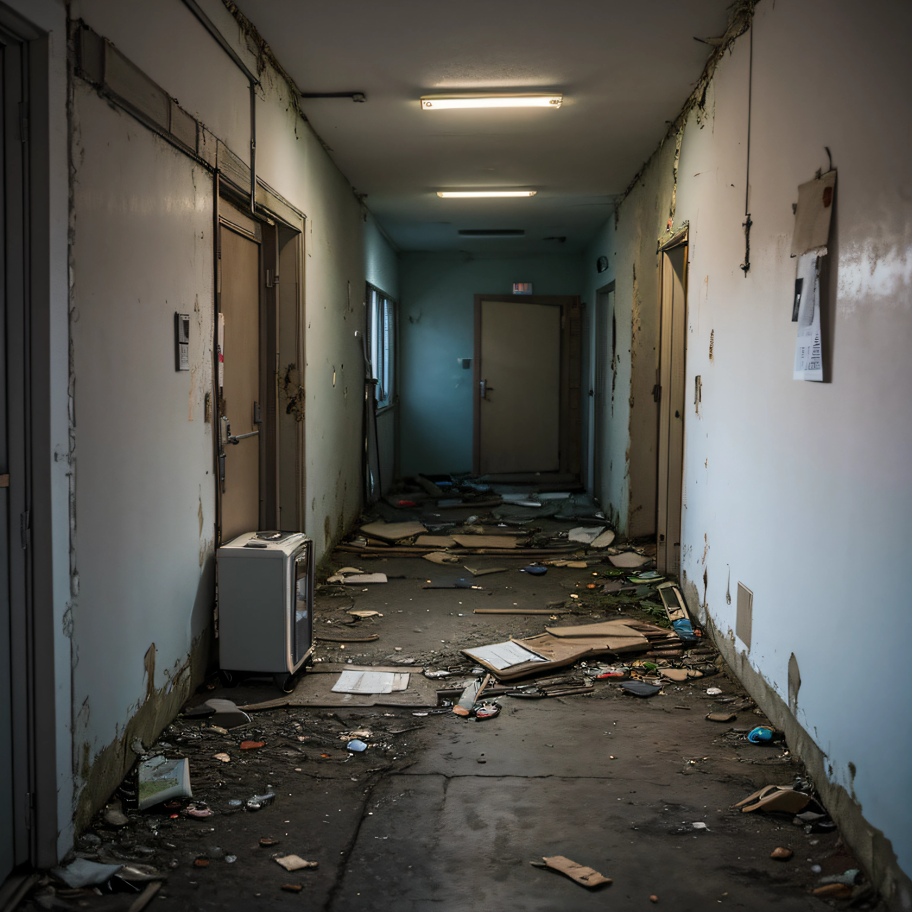 High Quality, Best Picture Quality, Best Quality, High Quality, 8K, 16K, 32K, (Inside an Abandoned Hospital), Night, Dimm, Fear, Doctor's Office, Medical Record, Formalin, Medical Equipment