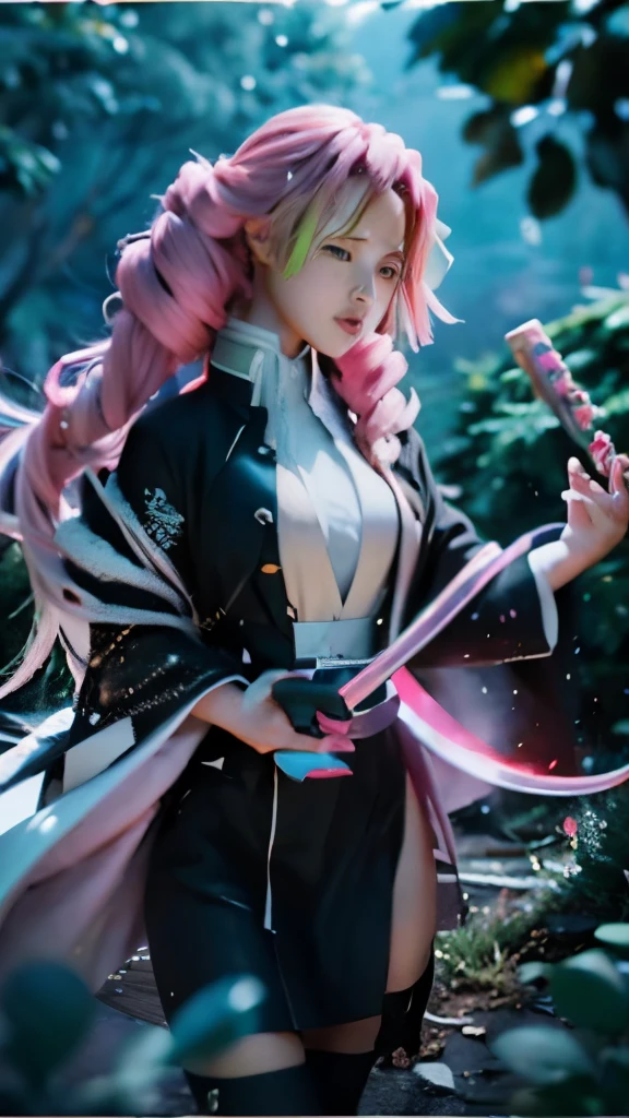 anime girl with pink hair and a sword in a field, demon slayer rui fanart, demon slayer artstyle, she is holding a katana sword, haruno sakura, katana zero video game character, best anime 4k konachan wallpaper, white haired deity, kimetsu no yaiba, sakura haruno in slug sage mode