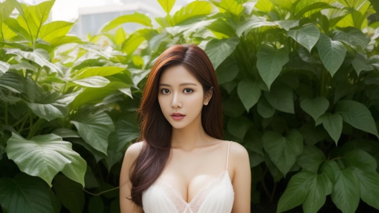 beutiful indonesia woman big chest with plant hottest
