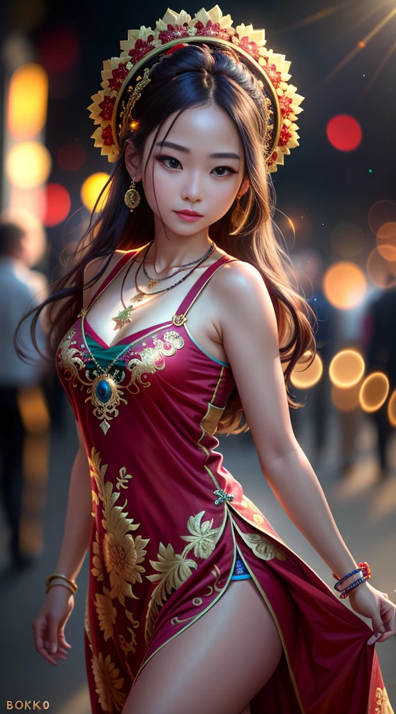 best quality, masterpiece, highres, 1 adult girl,china dress,hair ornament,necklace, jewelry,Beautiful face,upon_body, tyndall effect,photorealistic, dark studio, rim lighting, two tone lighting,(high detailed skin:1.2), 8k uhd, dslr, soft lighting, high quality, volumetric lighting, candid, Photograph, high resolution, 4k, 8k, Bokeh,