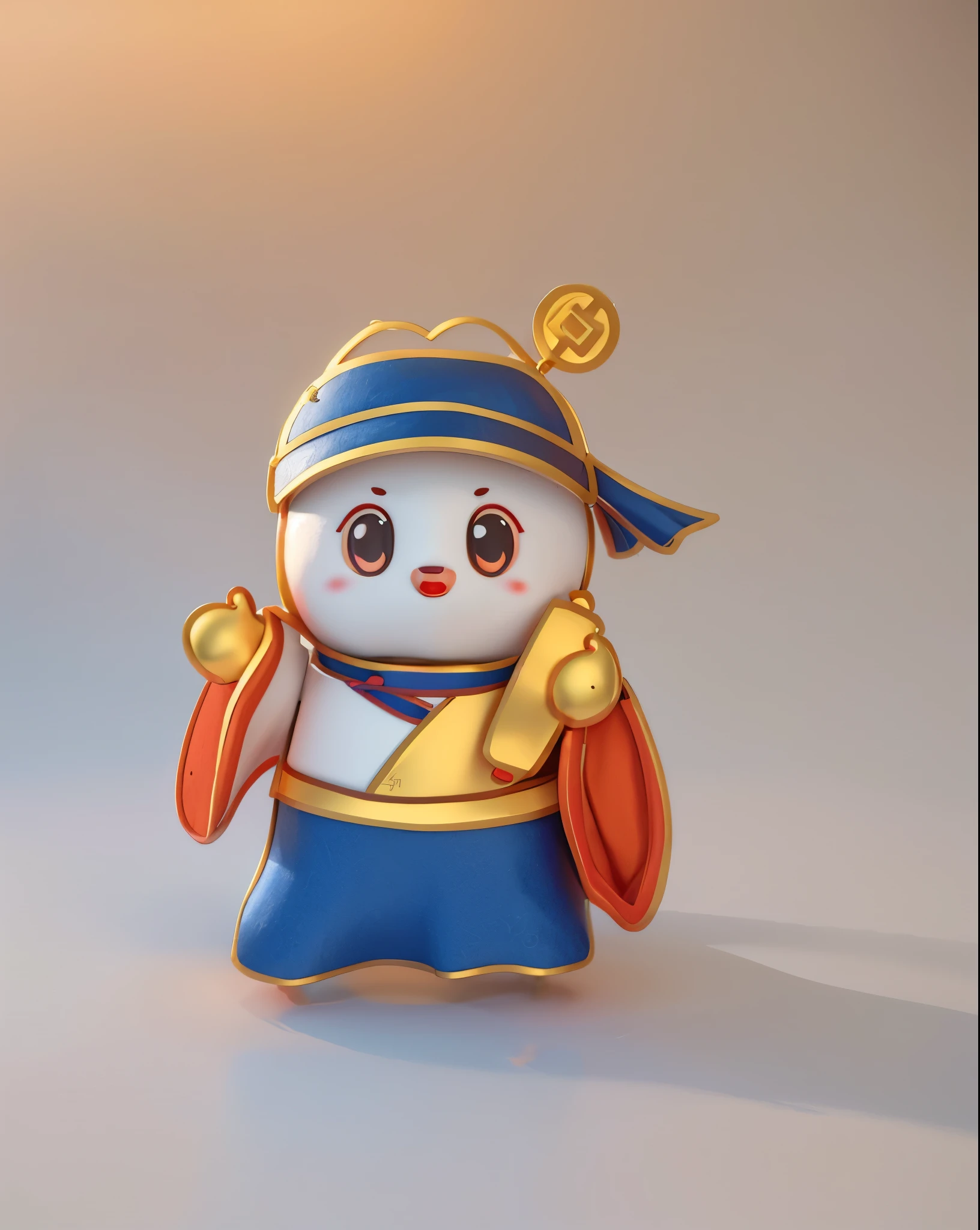 A cartoon character wearing a white robe and a blue hat, gold robe, wearing chinese clothes, mascot, poet,China costume, Inspired by Hu Zaobin, Lovely,3D model,c4d,High-precision illustration