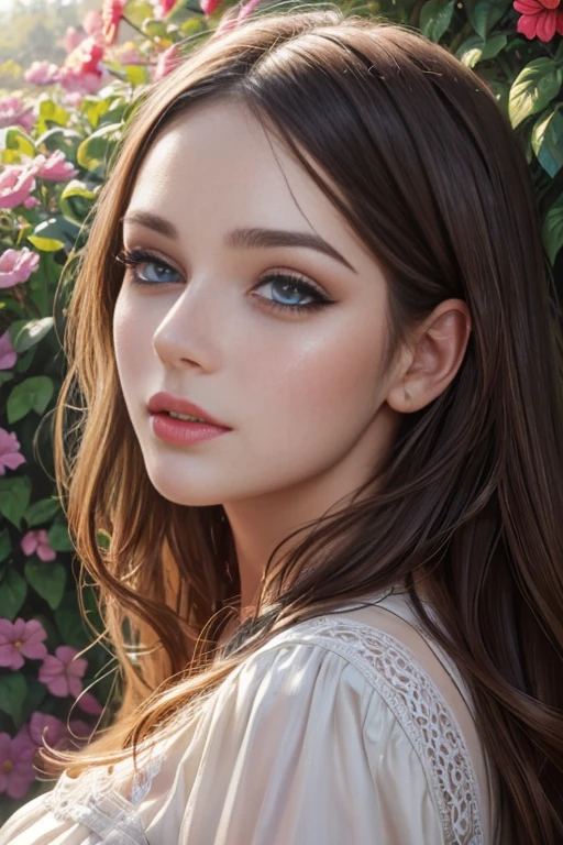 beautiful detailed eyes, beautiful detailed lips, extremely detailed eyes and face, long eyelashes, garden scenery, vibrant colors, natural lighting, oil painting, ultra-detailed, realistic.