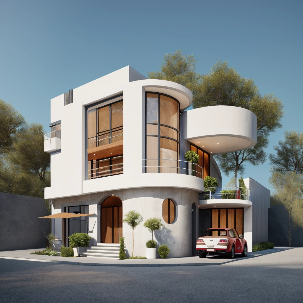 Exterior, morden house, sunset , (RAW photo, real, best quality, masterpiece:1.2), look morden minimalist, 1 road in front of the house, shime ring light, light brighteness from indoor:1.2, dynamic lighting:1.3, (hyper realistic, photo-realistic:1.2)