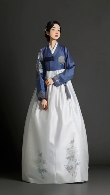 a woman in a Han bok dress poses for a photo, Han bok, korean Han bok, Inspired by Jeong Seon, traditional clothes, traditional clothes, traditional clothes, Dressed in the attire of an aristocratic woman, Korean woman, Dressed in colorful silk clothes, Songs inspired by Shin Yun-bok, Inspired by Sima Jeong, Songs inspired by Shin Saimdang, Wear authentic attire