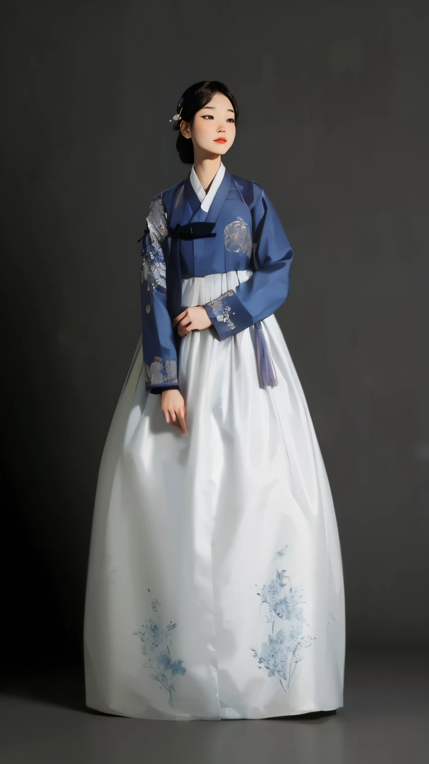 a woman in a Han bok dress poses for a photo, Han bok, korean Han bok, Inspired by Jeong Seon, traditional clothes, traditional clothes, traditional clothes, Dressed in the attire of an aristocratic woman, Korean woman, Dressed in colorful silk clothes, Songs inspired by Shin Yun-bok, Inspired by Sima Jeong, Songs inspired by Shin Saimdang, Wear authentic attire