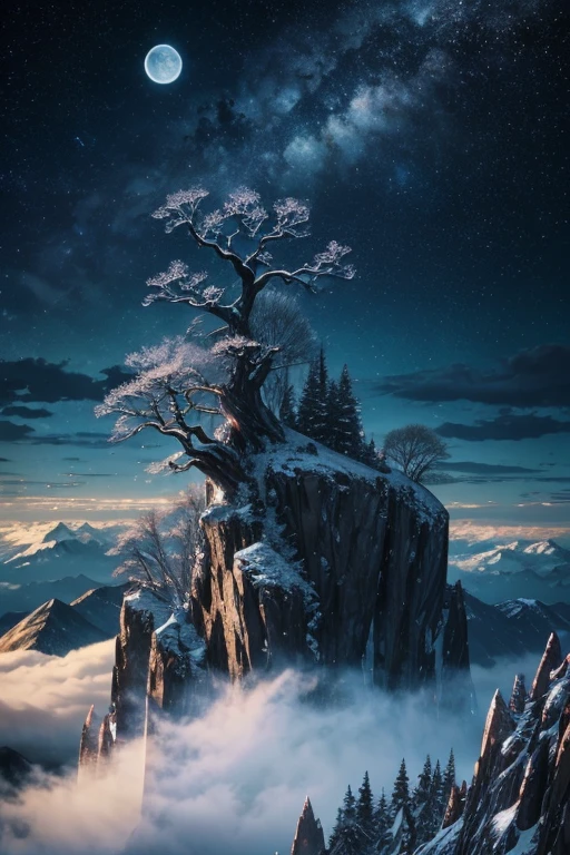 mountain, heaven, stars, Spiderman, tree, night sky, mystical atmosphere, detailed landscape, vibrant colors, professional illustration, surreal scenery, realistic art style, majestic mountain peak, ethereal clouds, Spiderman climbing a tree, dynamic pose, twinkling stars, celestial beauty, moonlit night, peaceful serenity, tranquil ambiance, moonlight casting a soft glow, deep blue hues, wispy clouds, intricate details, high-resolution masterpiece, fantasy elements.

Remember to consider the importance of each element and arrange the tags accordingly.