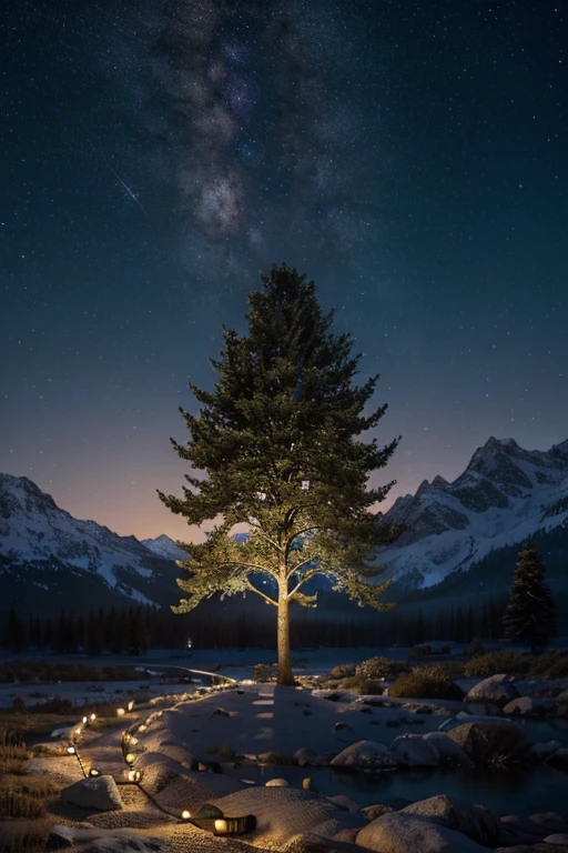 (best quality,8k,ultra-detailed),(realistic:1.37),(HDR,vivid colors),(mountain),(heavenly night sky),(full of stars),(side tree),(peaceful),(dreamy),(majestic),(serene),(soft pastel colors),(fiery sunset),(mystical),(ethereal),(cosmic),(glowing),(tranquil),(moonlit),(starlight),(gentle breeze),(whispering leaves),(distant mountains),(silhouettes),(celestial),(nighttime beauty),(stunning view),(enchanted),(idyllic),(harmonious),(magical),(awe-inspiring),(celestial),(mysterious),(ethereal),(serene),(captivating),(awe-inspiring),(peaceful),(alive with beauty)