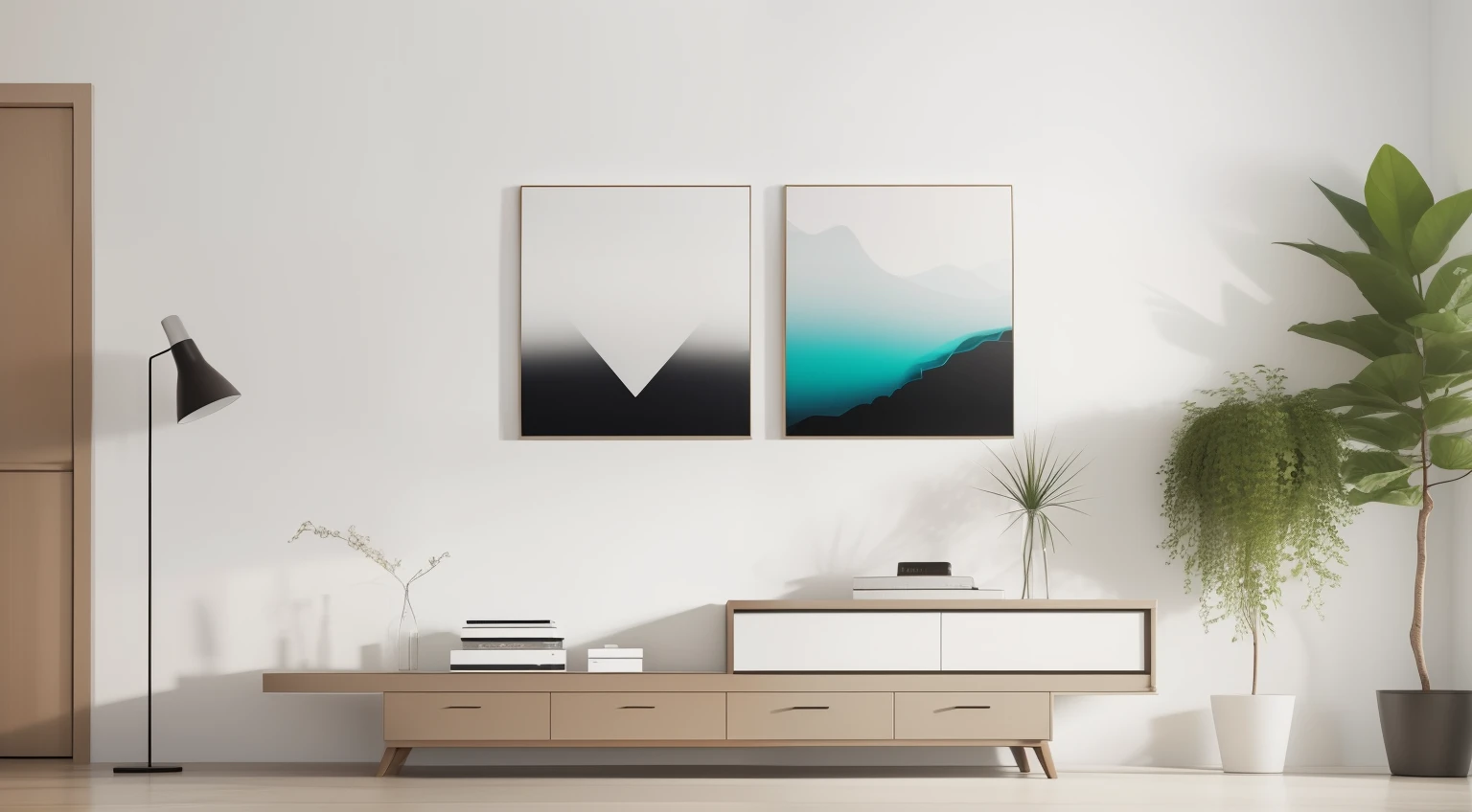 Create a captivating image for a Minimalist Abstract Wall Art Etsy gig, featuring a blend of modern aesthetics and motivational elements. The image should reflect simplicity, elegance, and motivational vibes. Incorporate versatile decor elements, high-quality materials, and eco-friendly production. Capture the essence of customization options. The final image should evoke a sense of contemporary design and inspire viewers