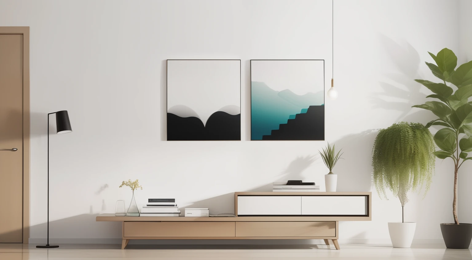 Create a captivating image for a Minimalist Abstract Wall Art Etsy gig, featuring a blend of modern aesthetics and motivational elements. The image should reflect simplicity, elegance, and motivational vibes. Incorporate versatile decor elements, high-quality materials, and eco-friendly production. Capture the essence of customization options. The final image should evoke a sense of contemporary design and inspire viewers