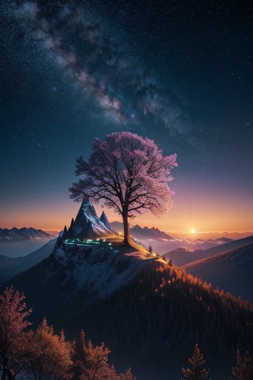 (best quality,8k,ultra-detailed),(realistic:1.37),(HDR,vivid colors),(mountain),(heavenly night sky),(full of stars),(side tree),(peaceful),(dreamy),(majestic),(serene),(soft pastel colors),(fiery sunset),(mystical),(ethereal),(cosmic),(glowing),(tranquil),(moonlit),(starlight),(gentle breeze),(whispering leaves),(distant mountains),(silhouettes),(celestial),(nighttime beauty),(stunning view),(enchanted),(idyllic),(harmonious),(magical),(awe-inspiring),(celestial),(mysterious),(ethereal),(serene),(captivating),(awe-inspiring),(peaceful),(alive with beauty)