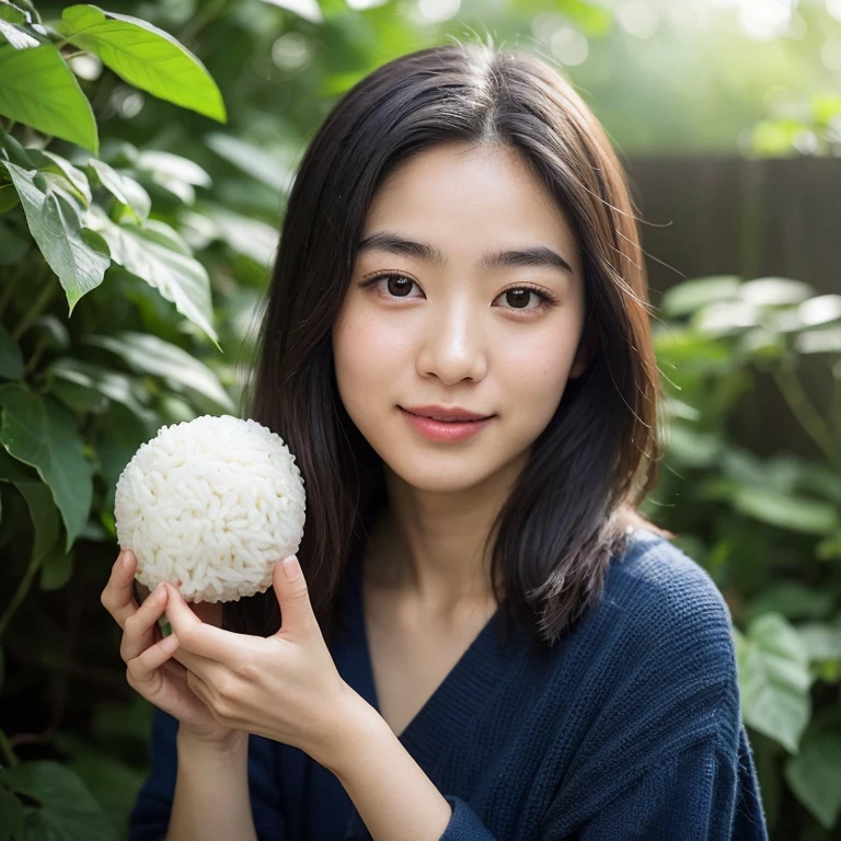 (Best quality, masterpiece: 1.2), portrait, onigiri, outdoors, a 25-year-old woman named Yiping holding a Japanese rice ball with dried seaweed wrapped around it: 2, white thin summer long dress, light green leaves in the background, rich skin details: 1.5.

Yiping's gentle smile and captivating expression radiate from the canvas as she delicately holds an onigiri, a traditional Japanese rice ball, wrapped in a layer of dried seaweed. The light filtering through the dense foliage creates a serene and peaceful atmosphere, accentuating the textures of the onigiri and the