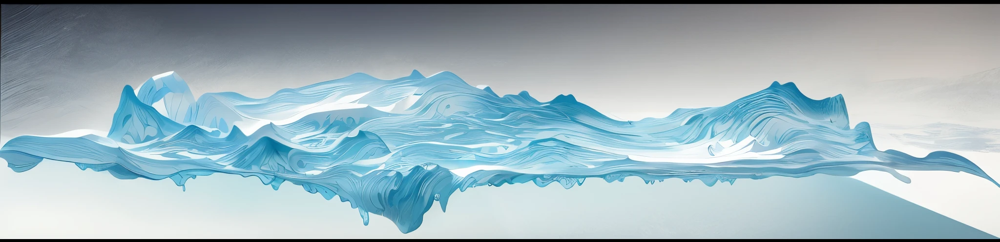Hd real detail,oriental zen,in the style of fluid landscapes,Song Dynasty fine brushwork landscape painting,rendered in cinema4d,organic flowing forms,northern china ' s terrain,light blue and white,mediterranean landscapes,Ultra - wide angle,wavy resin sheets,