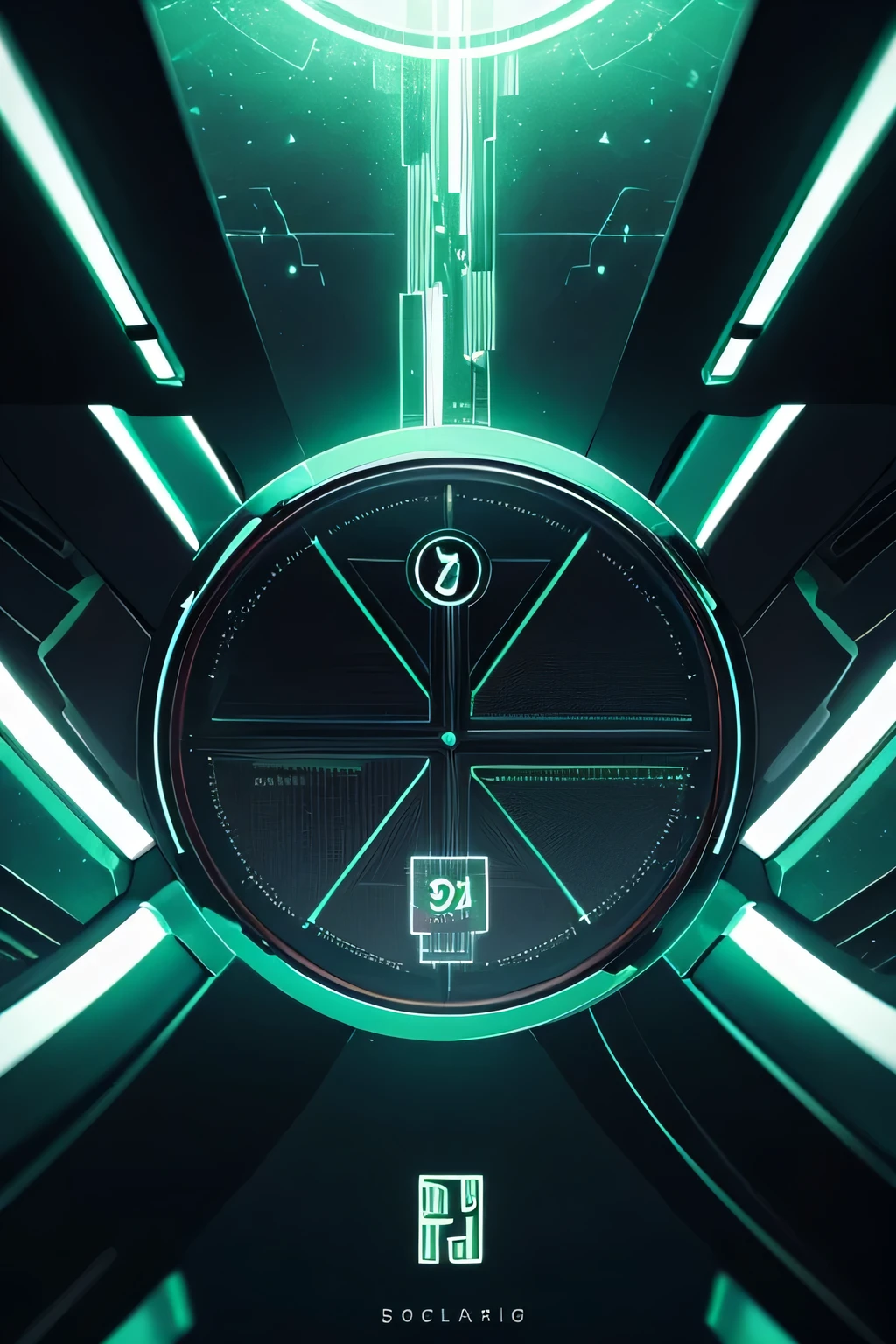 a line of many playing cards in gray rock and green neon, conrtneo, intricate details (vertically floating: 1,2) on a smooth black mirror surface, reflections, volumetric lighting, 8k uhd, ultra-sharp, ultra-detailed