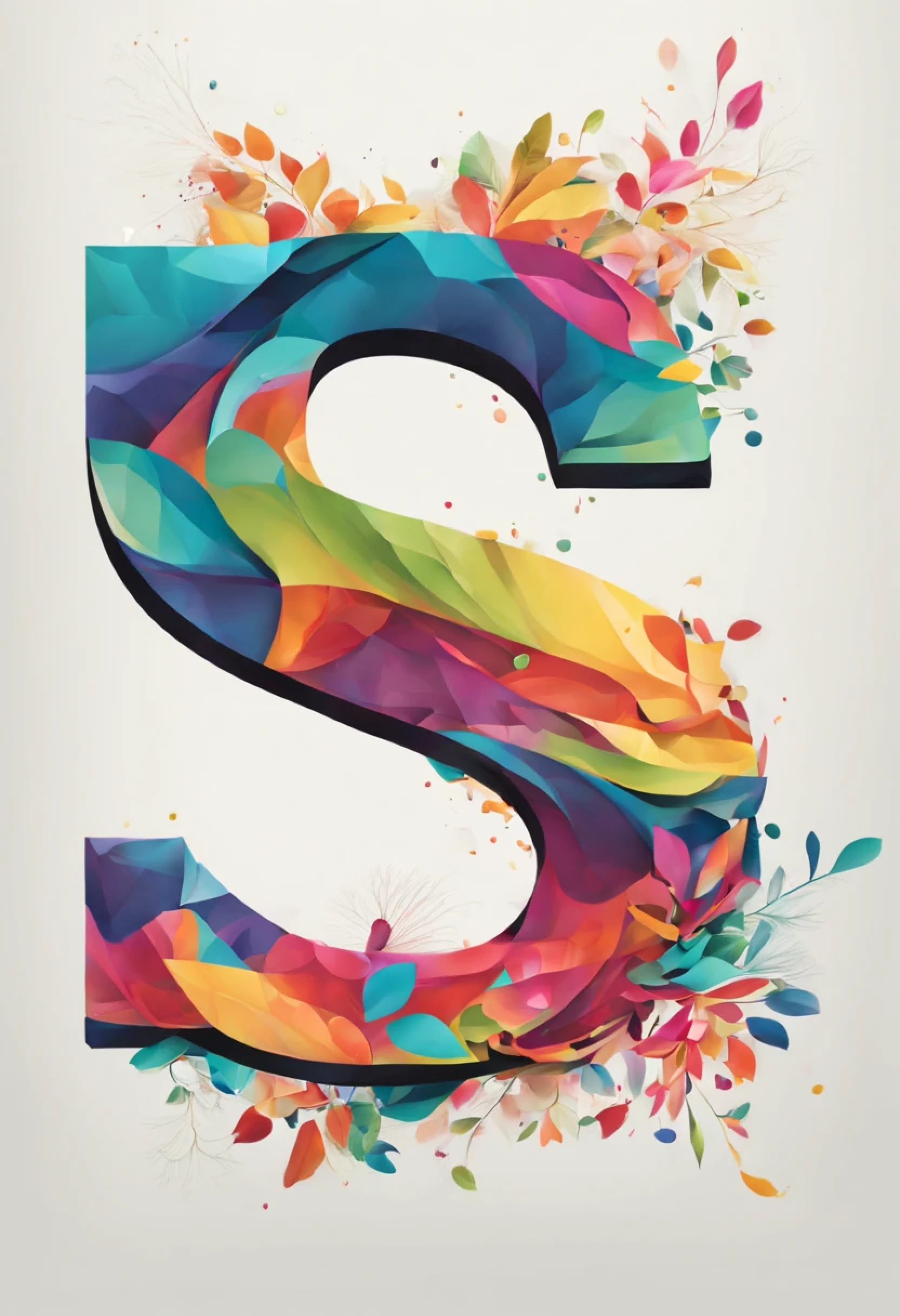 Design an eye-catching and vibrant composition featuring the letter "S." Infuse the arrangement with a burst of lively colors, creating a visually stunning and beautiful display. Embrace a playful and dynamic approach, ensuring that each letter is uniquely adorned with a spectrum of hues that harmonize seamlessly. Consider incorporating gradients, patterns, or artistic flourishes to enhance the overall aesthetic appeal.