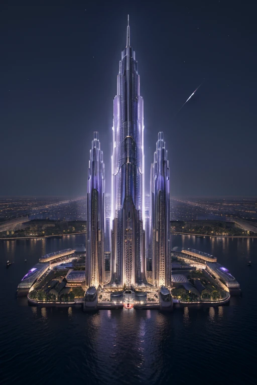 ((master piece)), best quality, (8k, best quality, masterpiece:1.2), ultra-detailed, illustration, big fantasy city, Science fiction, ethereal city, Floating city, many planets in the skies, clouds around, celestial architecture, purple energy scarring around, Giant castle in the center, astral skies