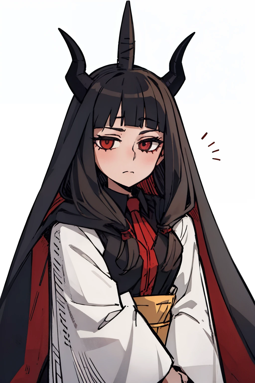 ((a woman,front,whole body)),cloak,black hair,White Devil Horn,White background,Native American,feather