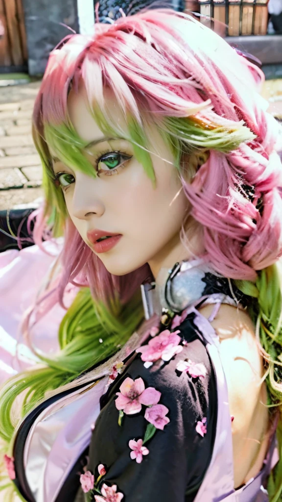 anime girl with pink hair and green hair with glitters, beautiful anime portrait, beautiful anime artwork, stunning anime face portrait, detailed portrait of anime girl, detailed digital anime art, profile of anime girl, artwork in the style of guweiz, beautiful anime art, guweiz, digital anime art, anime girl with cosmic hair, rossdraws pastel vibrant